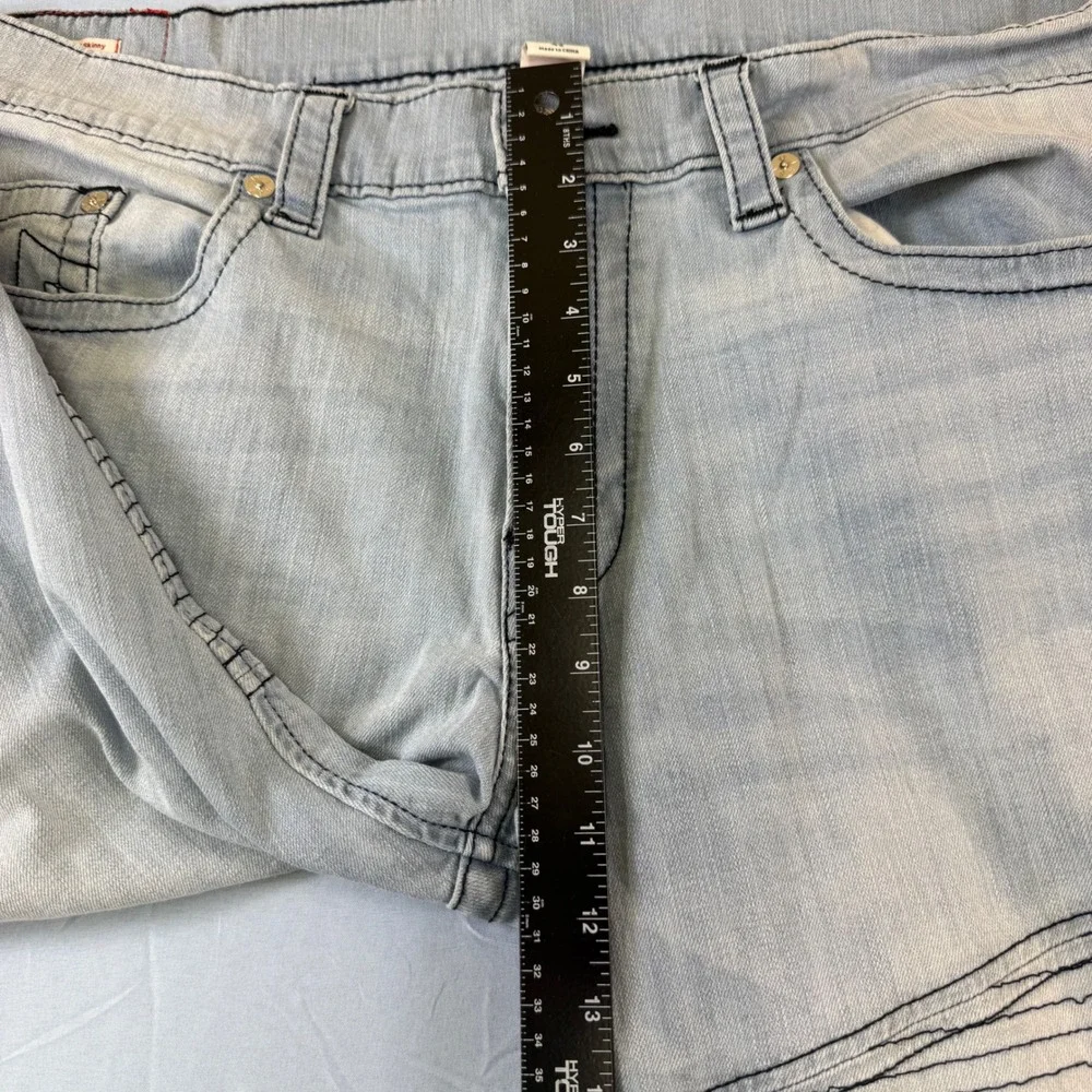 True Religion Rocco Relaxed Skinny Moto Jeans Mens 42 Light Wash Blue 102683